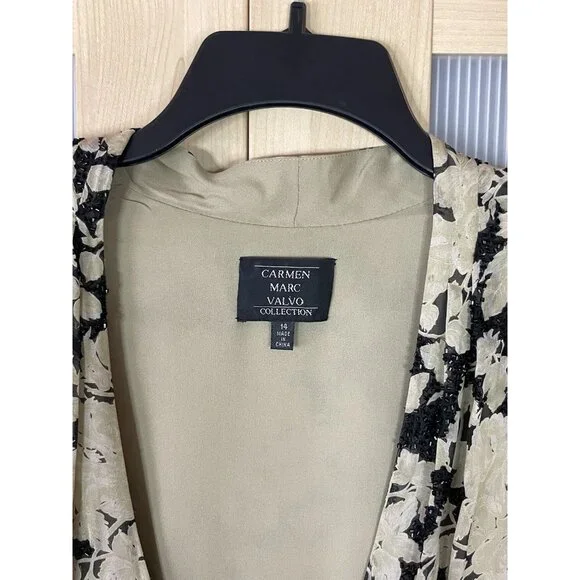 Carmen‎ Marc Valvo Beaded V-Neck Top Blouse Sz 14 Designer Party Wedding Silk - Picture 3 of 12